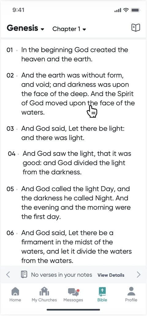Yeshua App Bible reader showing Genesis chapter 1