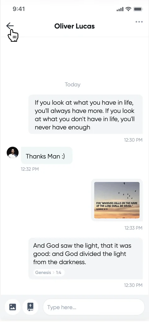 Yeshua App chat thread with a shared Genesis 1:4 verse