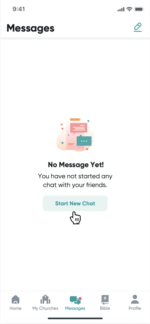 Yeshua App messages empty state inviting the user to start a new chat