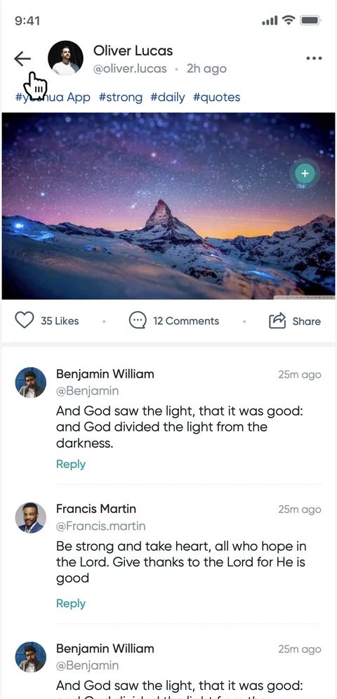 Yeshua App post detail with threaded comments and replies