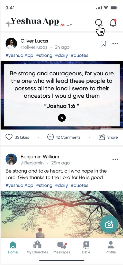 Yeshua App feed post expanded to show the full Joshua 1:6 passage